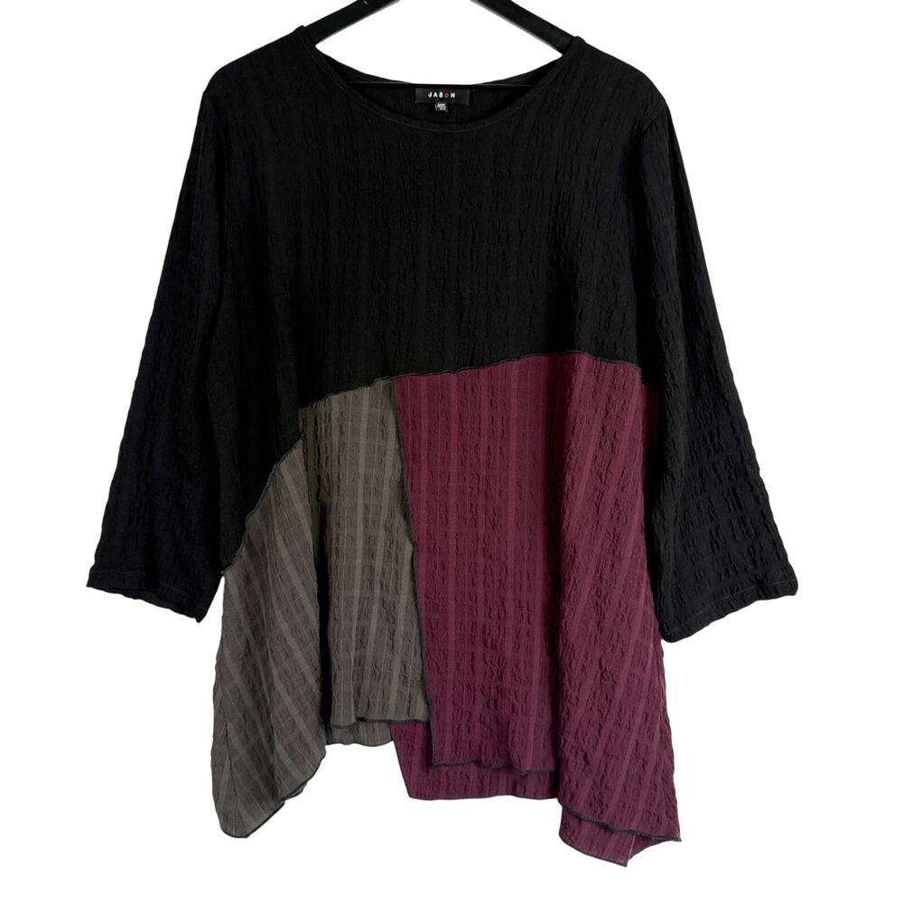 Jason by Comfy USA Colorblock Asymmetrical Top Black Green Texture - XL